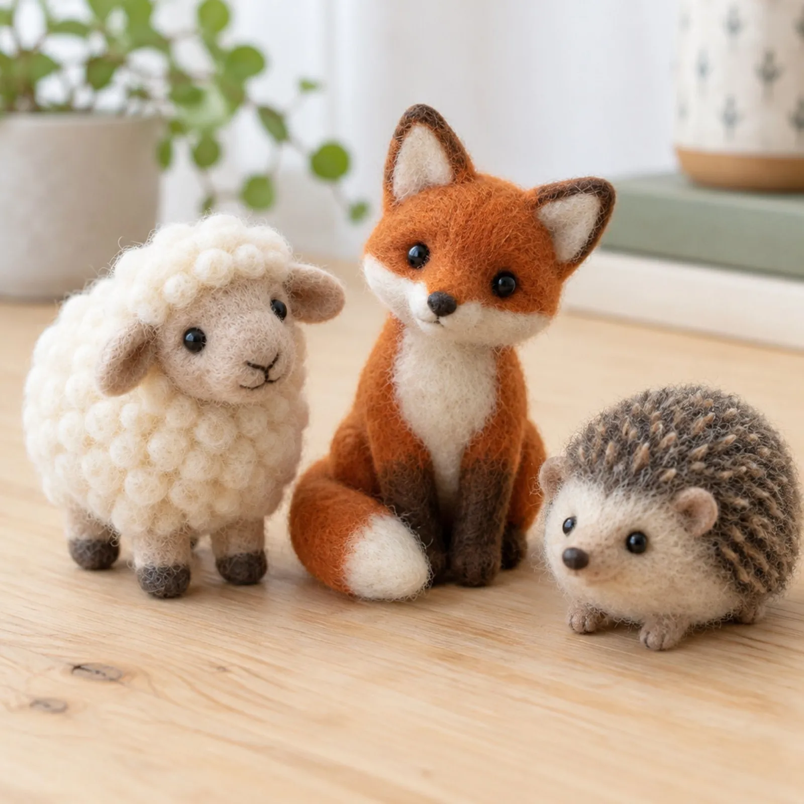 Gefilzte Tiere: Schaf, Igel und Fuchs